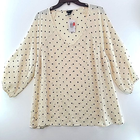 NWT TORRID Women's Cream & Black Polka Dot 3/4 Sleeve Blouse - Size 1X - Picture 1 of 12